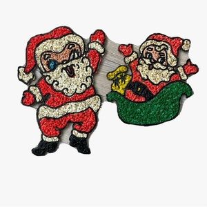 VTG plastic popcorn Christmas Santa decorations pair